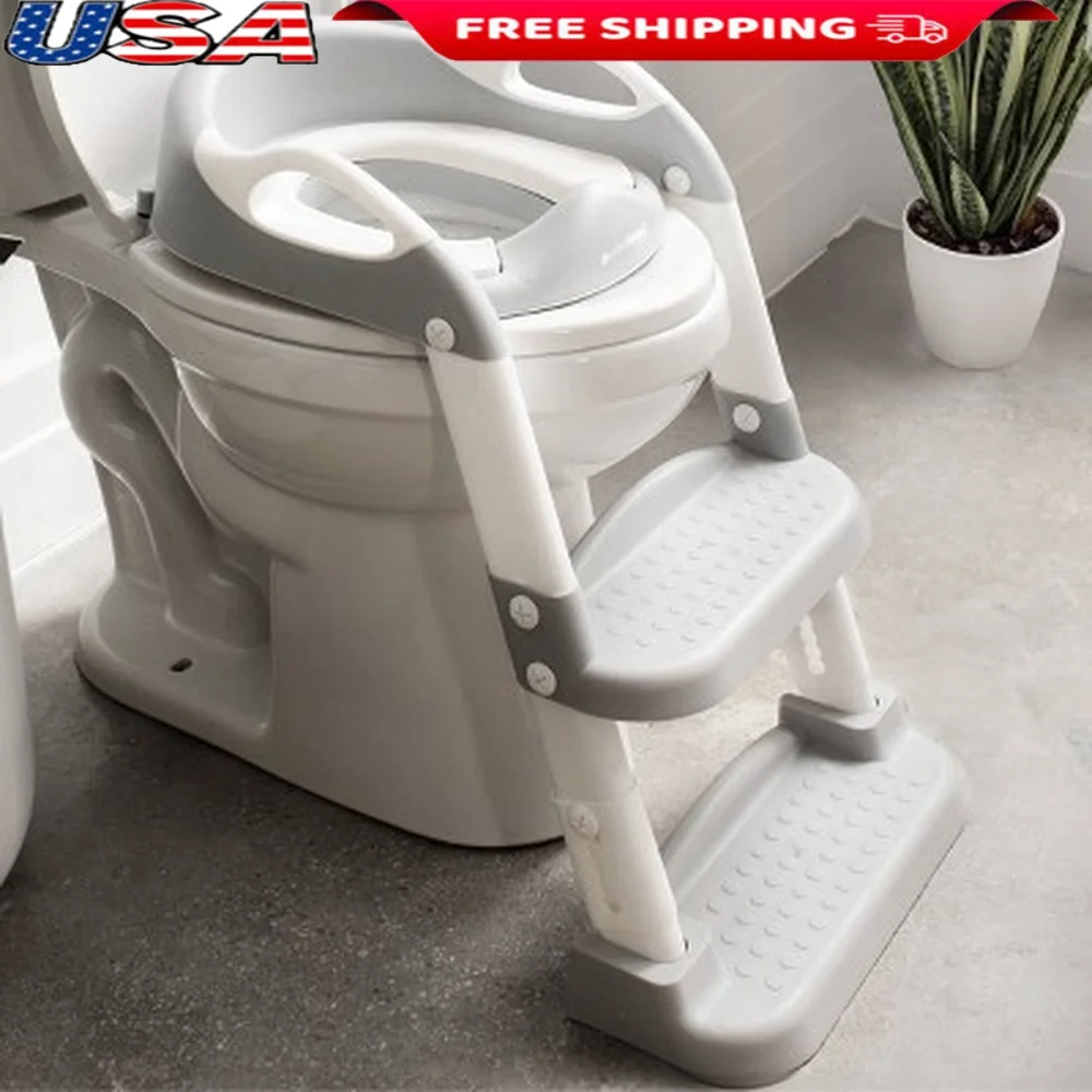 

Potty Training Ladder with Soft Cushioned Seat Adjustable Height Non-Slip Steps Home Toilet Easy Storage Safe Convenient Use