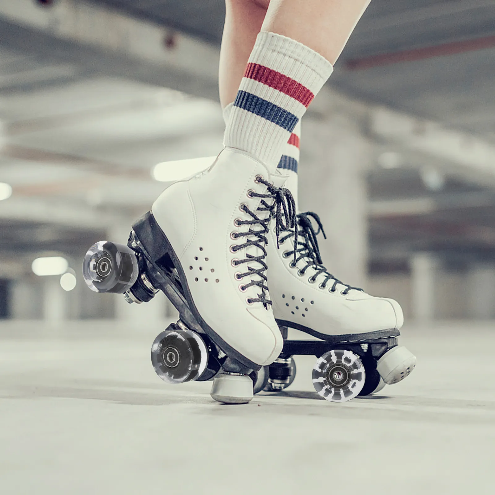 

1Set Roller Skate Wheels Double Row PU Wheels with High-Speed Bearings Glowing Lights for Outdoor Concrete Asphalt