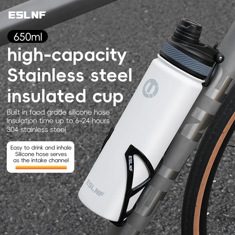 Botol Air Sepeda Stainless Steel ESLNF 650ml, Botol Termos Bersepeda, Menjaga Air Tetap Panas dan Dingin, Cangkir Air Olahraga, Ketel Botol Sepeda