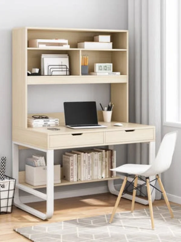 Steel wood desktop bookshelf integrated office table for student with bookcase