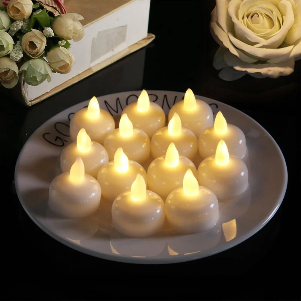 12pçs velas flutuantes led pequenas decorativas à prova d'água para festa de casamento, banho de spa (luz branca quente)