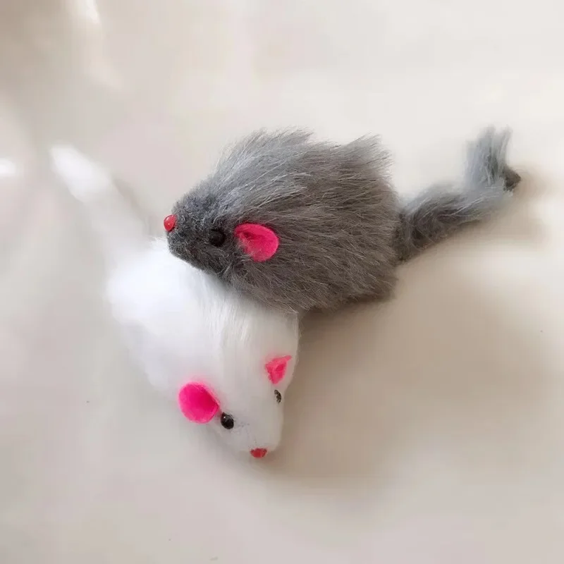 1/2/5Pcs False Mouse Pet Cat Toys Long-haired Tail Mice With Sound Rattling Soft Real Rabbit Fur Sound Squeaky Toy For Cats Dogs