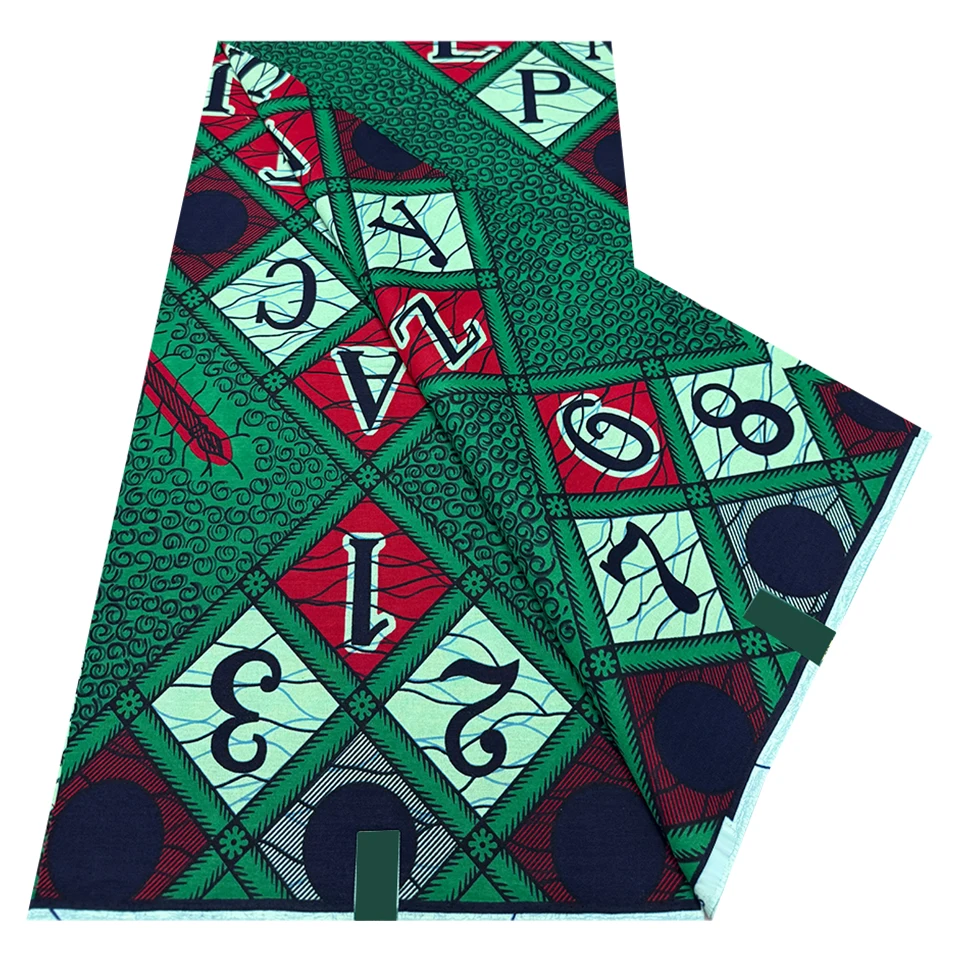 

100% coton Orignal Real Wax Loincloth African Green Digital Letter Pattern Wax Hollandais