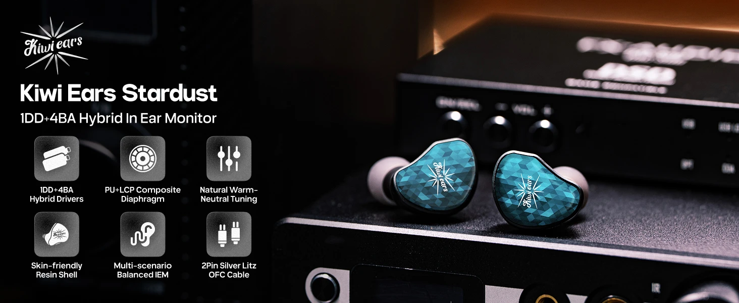 Linsoul Kiwi Ears Stardust 1DD+4BA Hybrid IEM mit ergonomischem Sitz und leichter Konstruktion – Detail 1