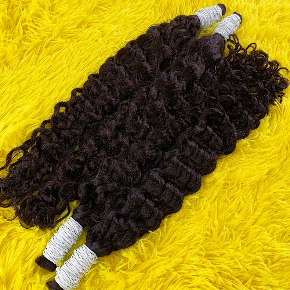 100%人毛ブレイズヘア、ナチュラルルーズディープウェーブカーリーバルク人毛、ブレイズ用、ノーウェフトヘアエクステンション、ウィービング用