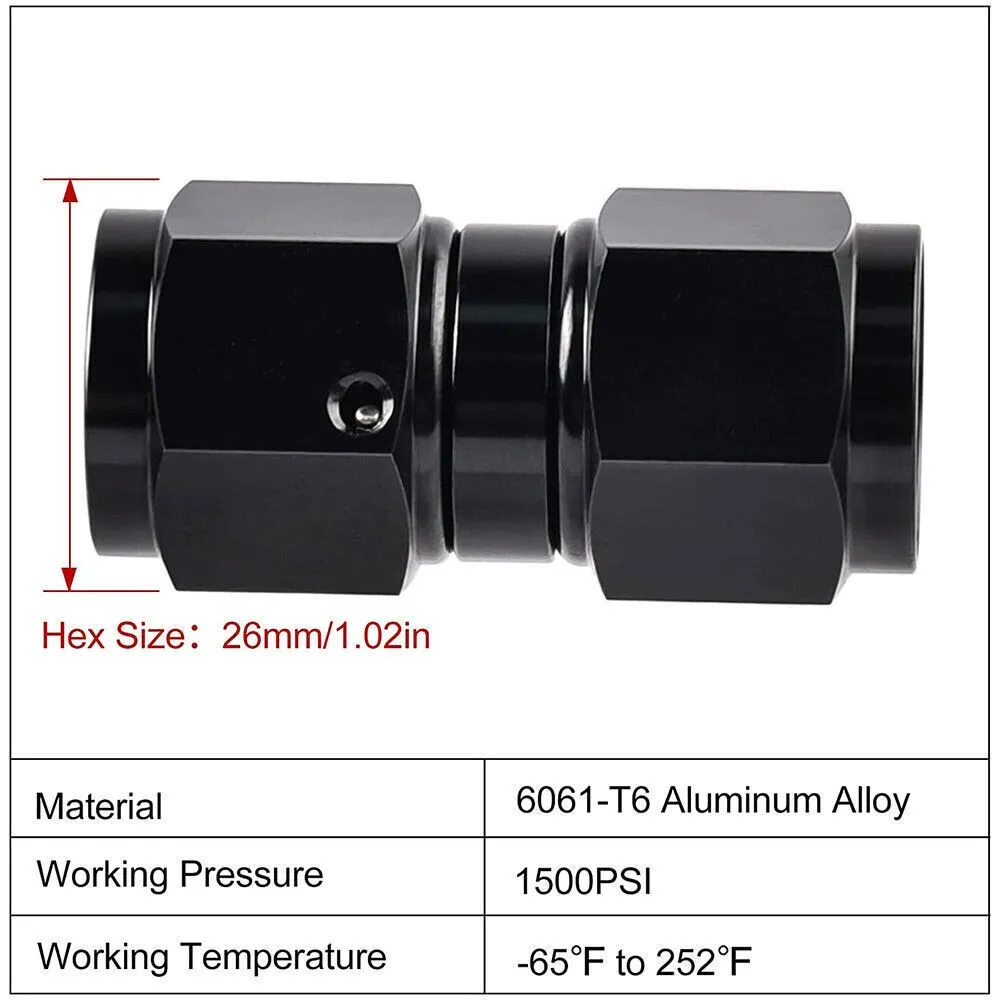 6AN/10AN Female Straight Swivel Coupler Union Fitting Adapter Aluminum Black