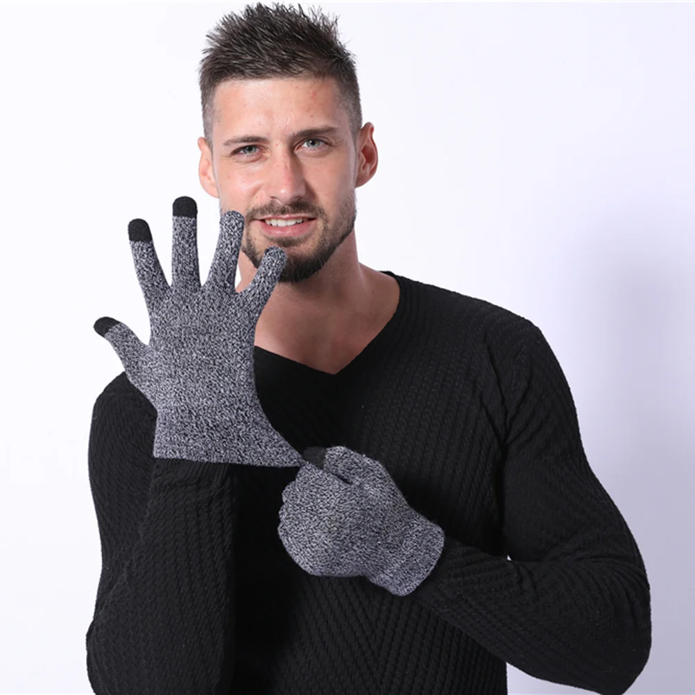 

Winter Beanie Scarf Gloves Set Double-Layer Knitted Hat Neck Warmer Lined Grey for Men Women Cold Weather Outdoor