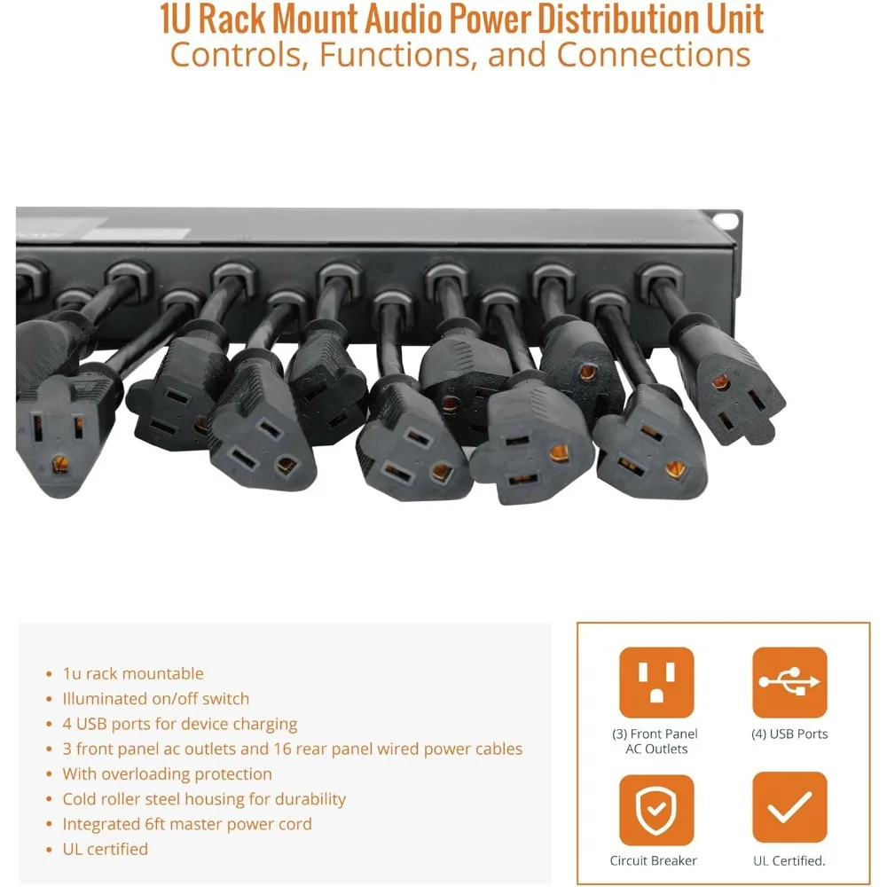 توصيل مجاني - 1U Rack Mount 19 Outlet PDU وحدة توزيع الطاقة قطاع الطاقة قواطع الدائرة يناسب مقاس 19 بوصة AV/الشبكة/الخادم #6