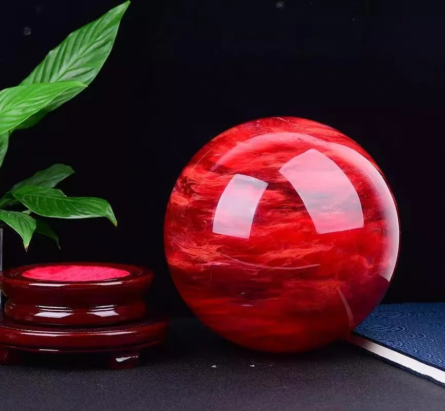 Magical Huge Red Smelting Stone Quartz Ball Crystal Ball Mineral Sample Healing Gem Home Office Degaussing Decoration Gift