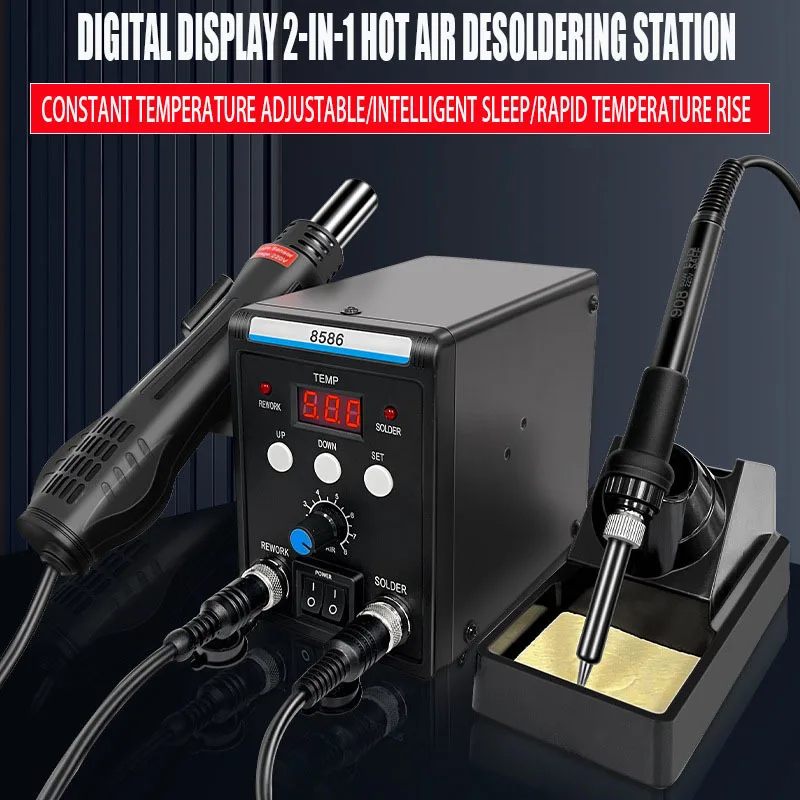 Soldering Station 2 In 1 Digital Antistatic Hot Air Blower 8586 Hot Air Gun Soldering Iron Smd Desoldering Rework Station Tools