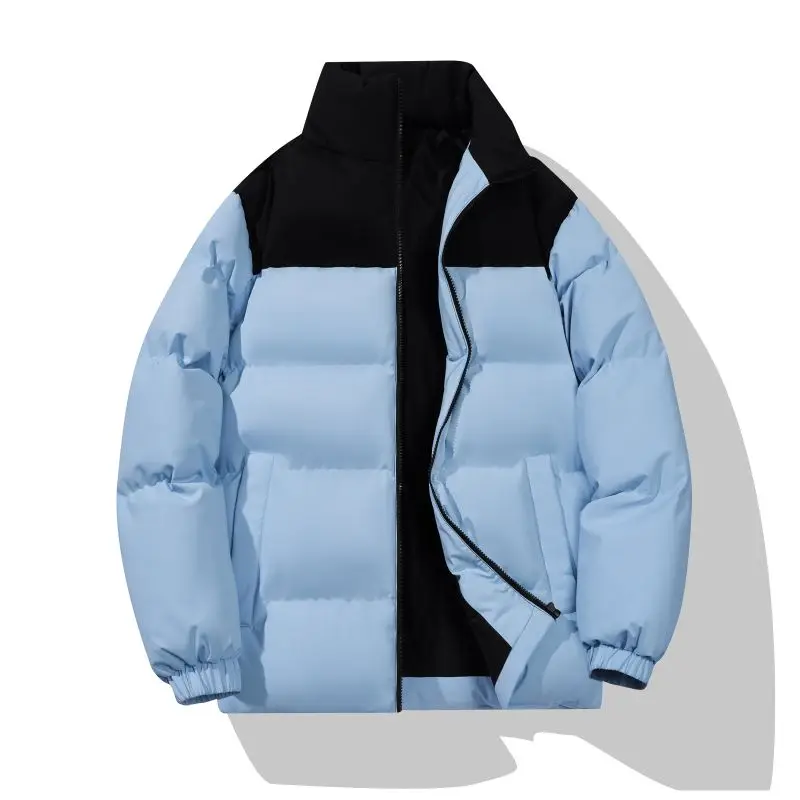 New Fashion Versatile Winter Color Blocked Stand Up Collar Down Cotton Coat Men Loose Thick Cold Resistant Warm Cotton Jacket