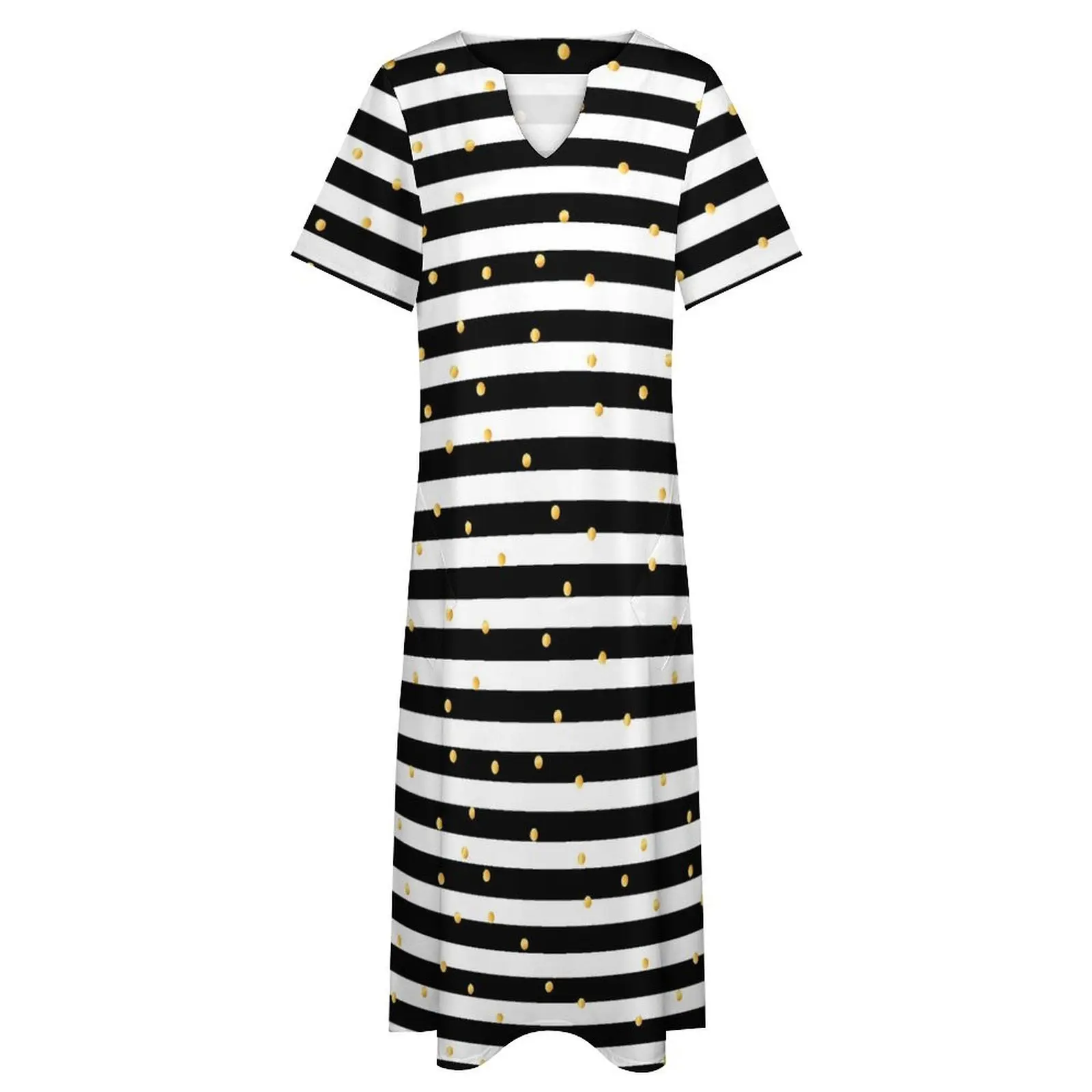 Gold Striped Polka Dot Dress Black And White Sexy Maxi Dress Streetwear Boho Beach Long Dresses Spring V Neck Graphic Vestido