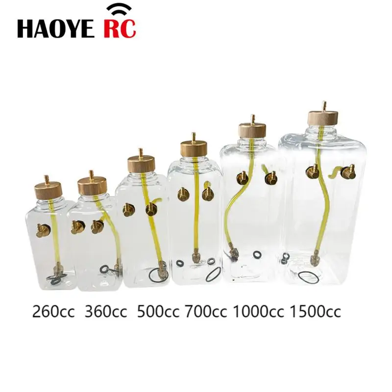 Haoye 1 Pc RC Fuel Tank Transparent Plastic 260/360/500/1000/700/1500ML CNC Processing Champaign Gold Cap For RC Airplane Model