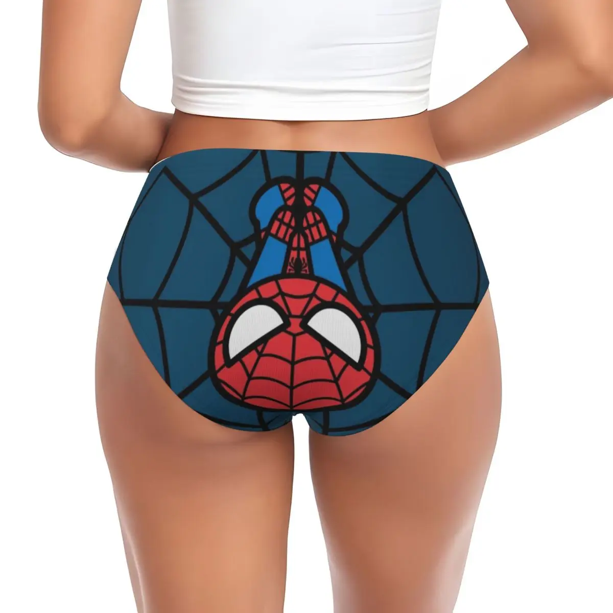 Custom Womens Kawaii Spider Man Hanging Upside Down Brief Panties Female Comfort Spiderman Underwear Underpants