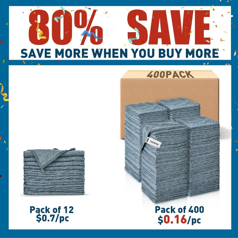 

Gray Microfiber Cleaning Cloths Bulk 400 Pack Microfiber Towels for Cars Cleaning Rags 12x12 Inches