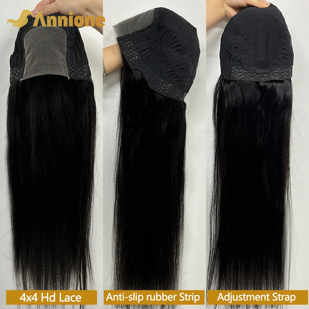 Peluca de cabello humano liso, pelo brasileño predespuntado con encaje frontal HD, 4x4, 100% sin pegamento