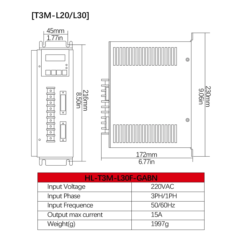 HL-T3M-L30F-GABN Servo Motor Driver CON26 CON36 Plug 220VAC 15A Input Voltage Suit For 110 or 130 Servo Motor