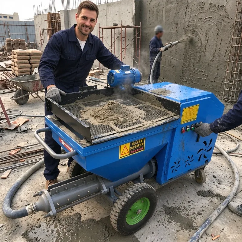 Portable Cement Mortar Spraying Machine 3m3/h Wall Plastering Render Sprayer Pump 220V Dry Mix Concrete Stucco Spray Gun