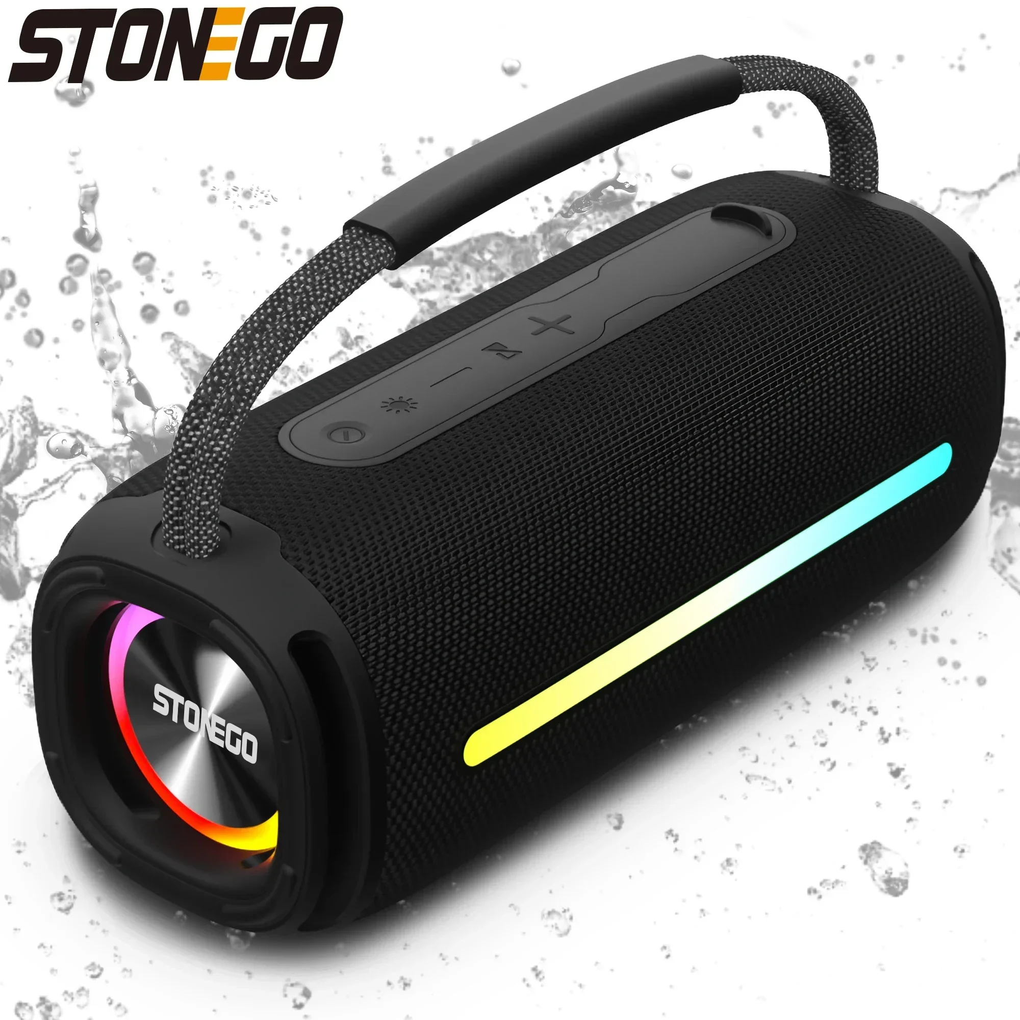 STONEGO Portable Handheld Audio Bluetooth 5.3 Wireless RGB Flash Audio Dual Speaker TWS Bass Stereo Sound IPX6 Waterproof Audio