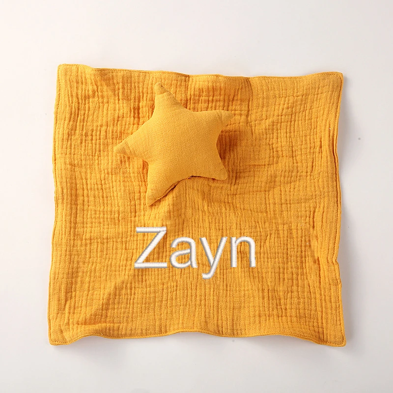 

Personalized Name Baby Cotton Muslin Comforter Blanket Newborn Sleeping Cute Kids Sleep Toy Soothe Appease Towel Bibs Towel