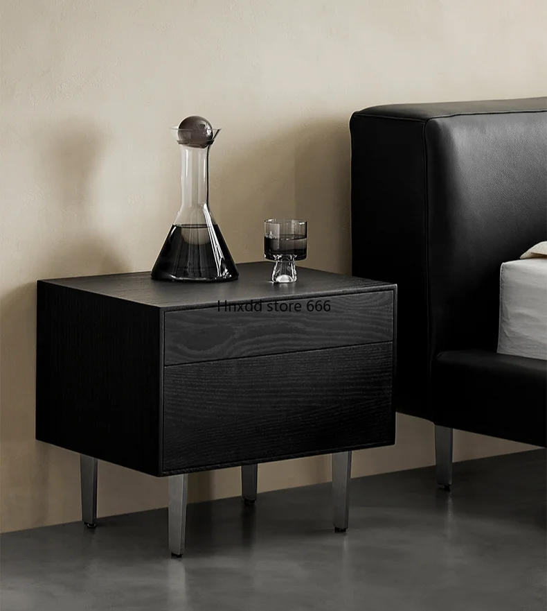 Black bedside table light luxury solid wood medieval bedside table image 5