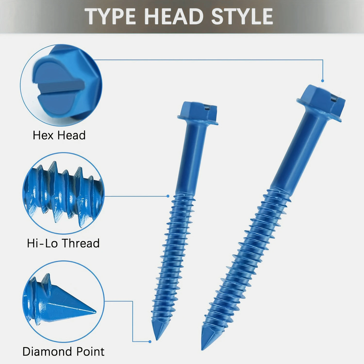 1/4 inch x 2-1/4 concrete screw combination kit, concrete screw hex head or wood screw, (70-50 pieces)