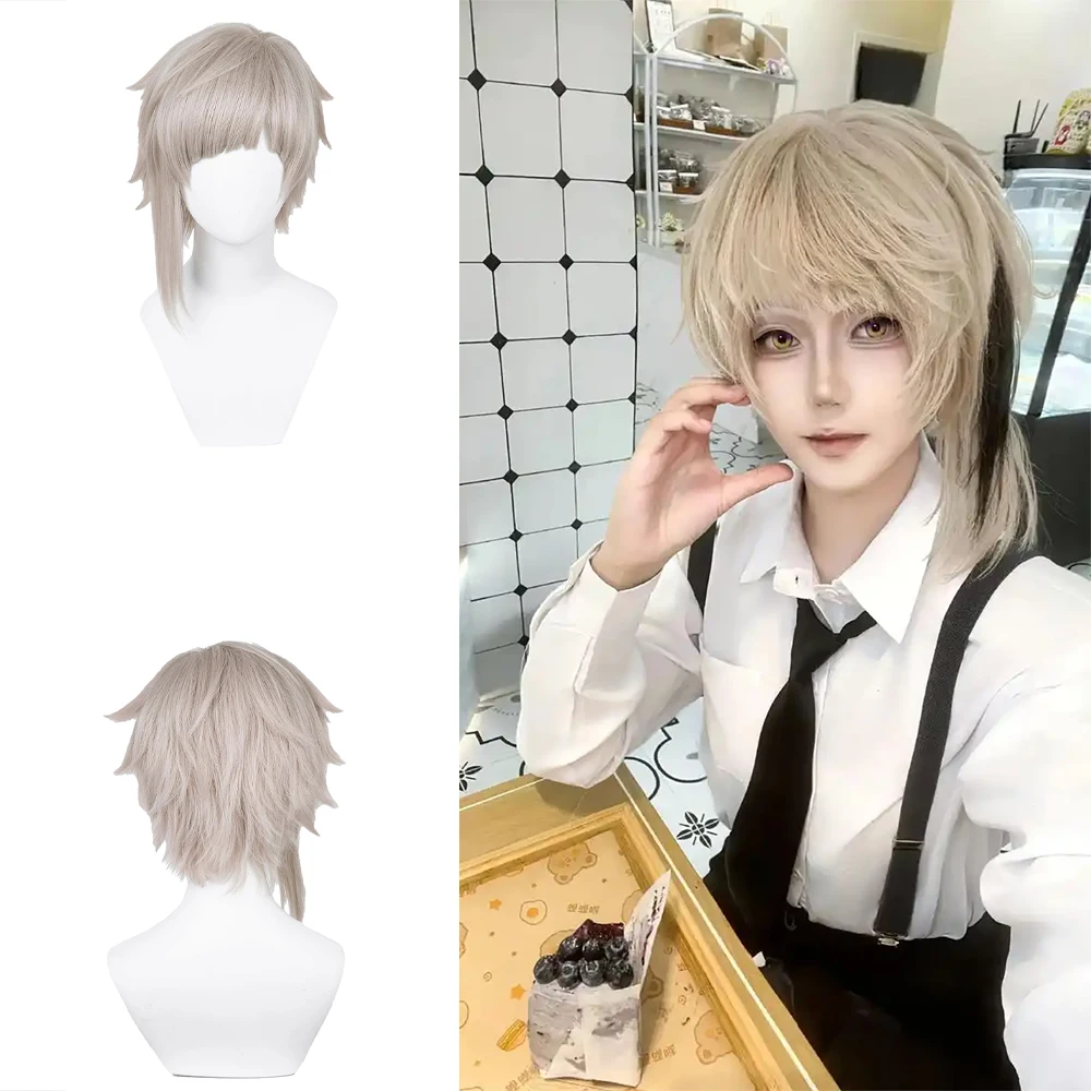 أنيمي أتسوشي ناكاجيما تأثيري الشعر الاصطناعية 16 بوصة رمادي مع الانفجارات اليومية حفلة لعب الأدوار شعر مستعار عالي الجودة مقاومة للحرارة