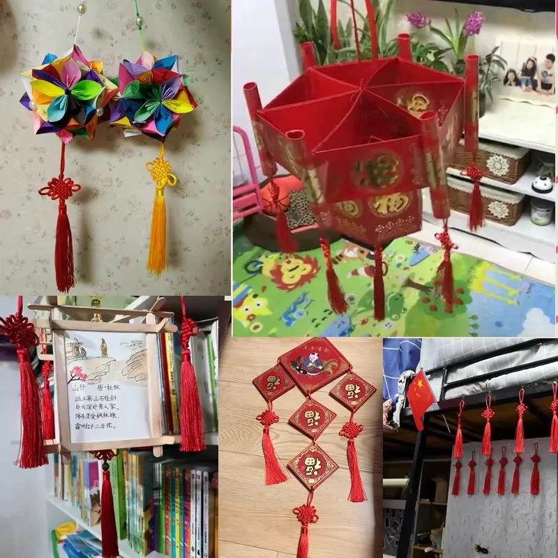 Red Lucky Chinese Knot Pendant with Tassel DIY Braided Keychain Handcrafted Hanging Decoration for Home Car Spring Festival Gift