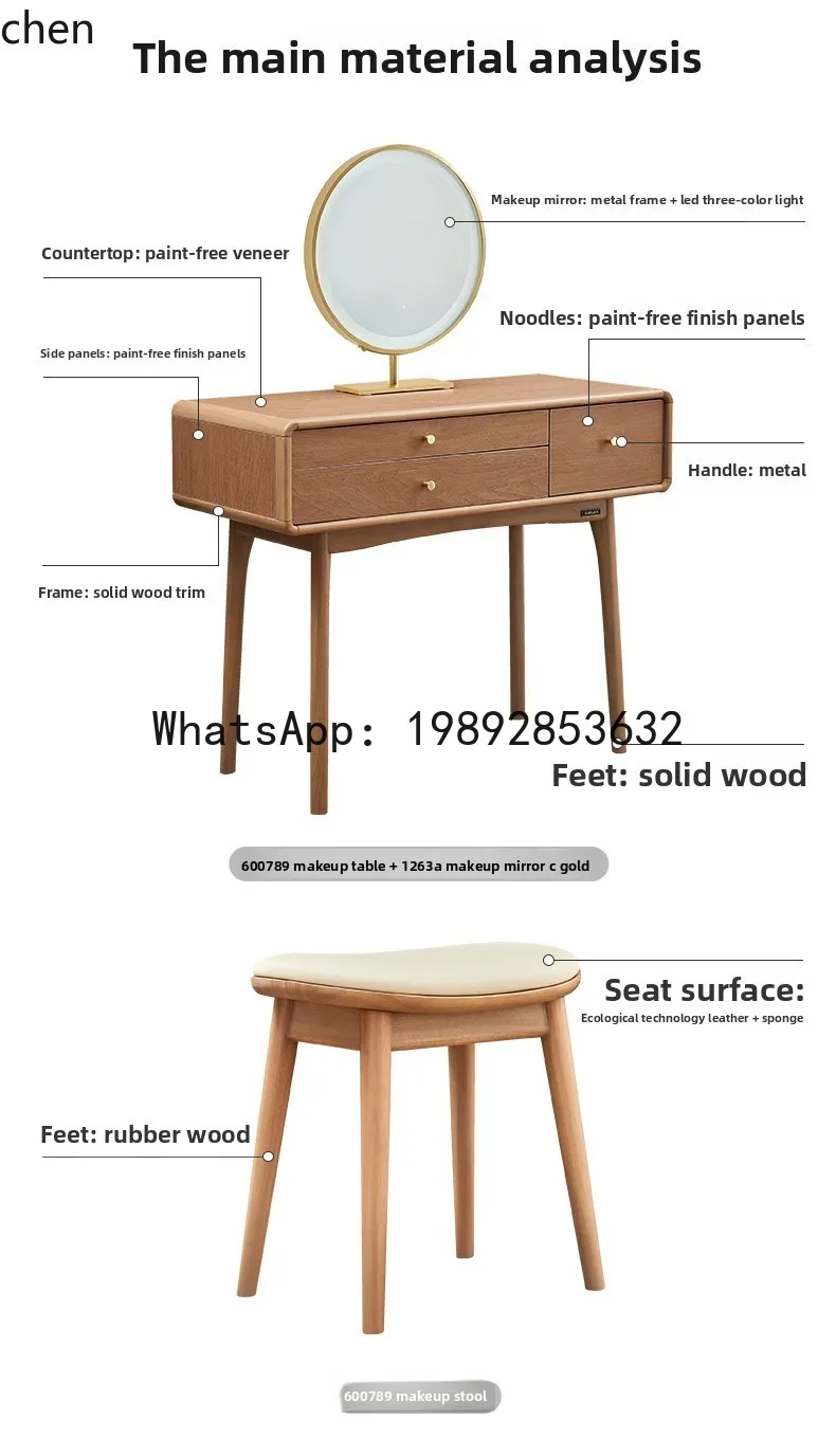 

HX7 XL Dressing Table Bedroom Home Small Apartment Solid Wood Legs Makeup Table with Makeup Mirror