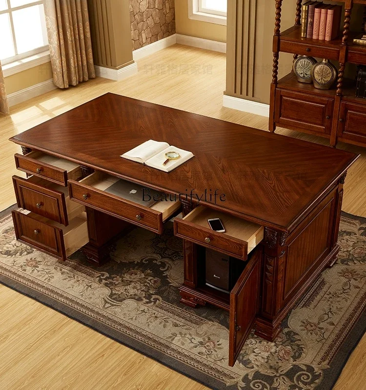 Solid Wood Computer Desk, Caligrafia Escrita, Americano e Europeu, Luxo