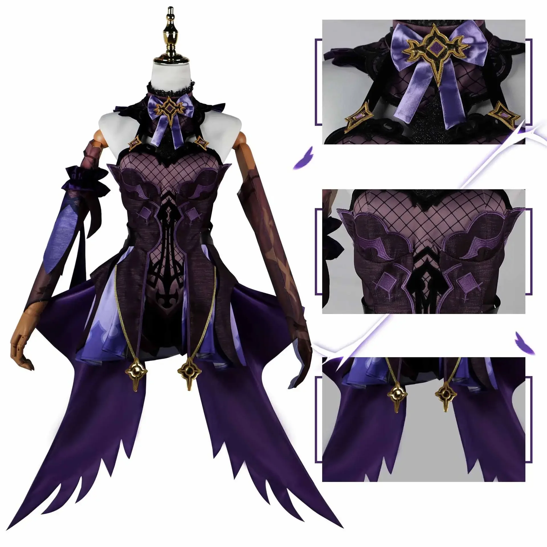 Anime Game Genshin Impact Fischl Cosplay Costume Purple Uniform Dress Dress Costume Halloween Carnival Party Carnival Set