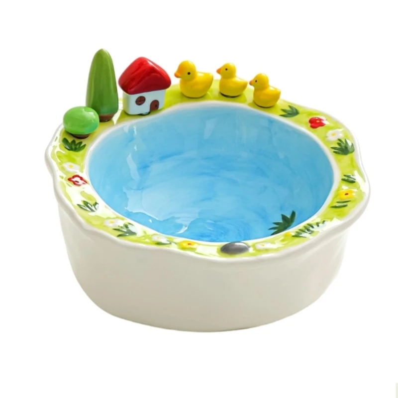 Handmade Farm and Field Ceramic Fruit Plate and Six Stainless Steel Forks Bowl Novel Tableware Gifts 87HA