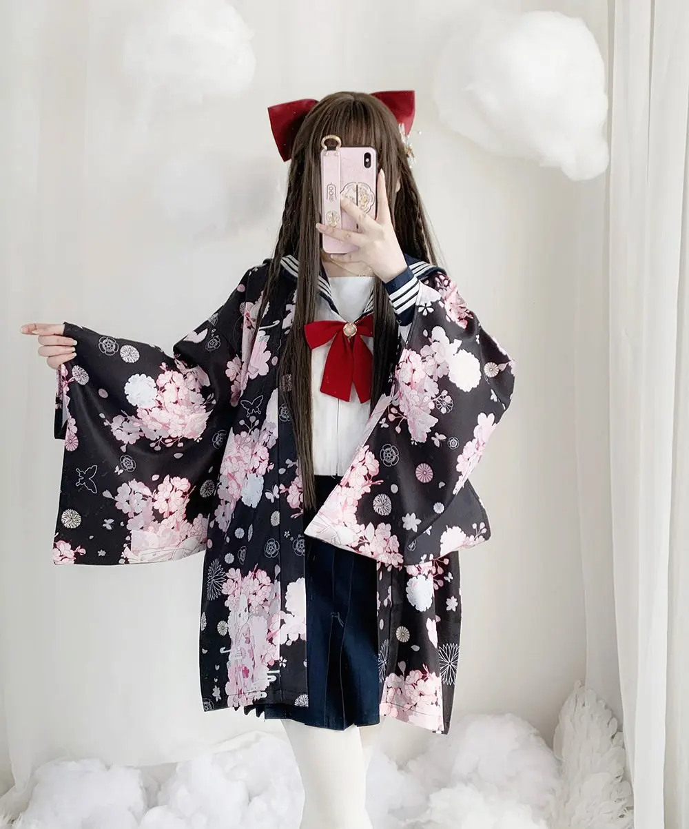 cos anime girl Japanese-style sun-proof coat vintage lolita cherry blossom cat Japanese-style haori yukata thin version
