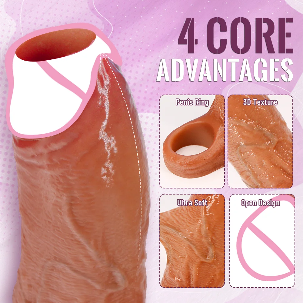 Open-Head Penis Sleeve Sex Toy For Men Penile Enlargement Sleeve Silicone Male Delay Lock Sperm Ejaculation Reusable Cock Sleeve