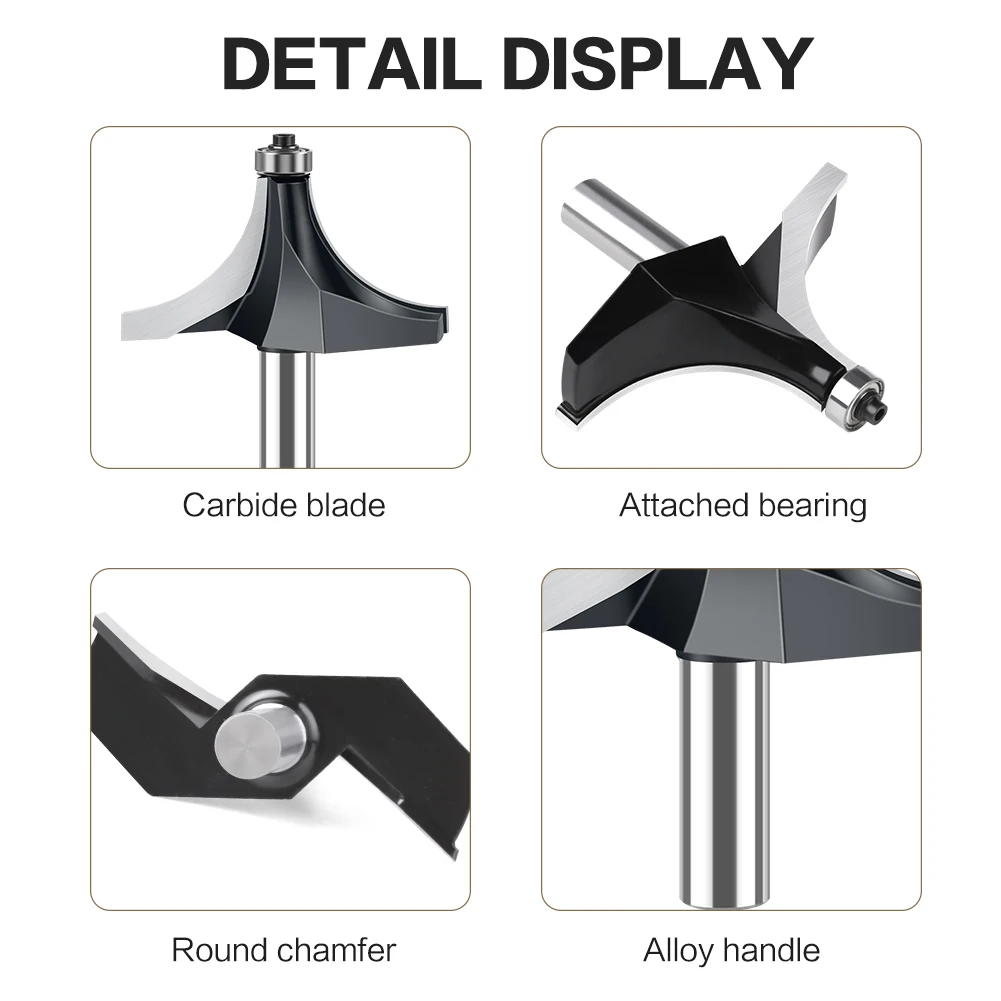 12mm shank Corner Round Over Router Bit with BearingMilling Cutter for Wood Woodwork Tungsten Carbide