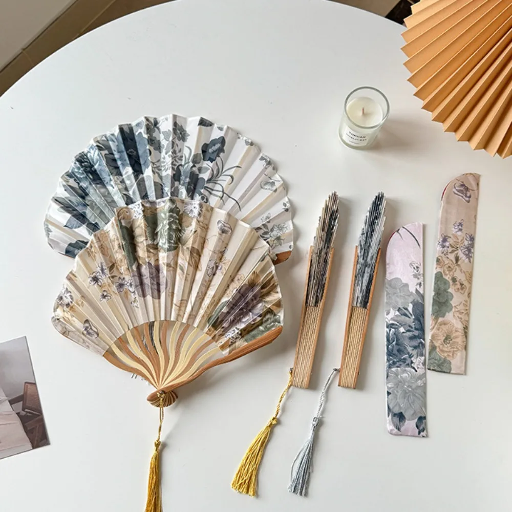 Silk Vintage Folding Fan Bamboo Colorful Dance Performance Props Hand Fan Elegant Tassel Home Decoration Gift Home Decoration