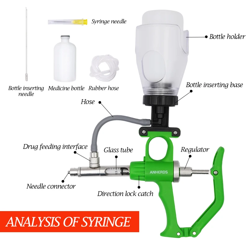 1 Set Veterinary Chicken Automatic Vaccine Syringe, Animal Injection Dosing Device Continuous Syringe 1Ml/2Ml/5Ml Vaccination