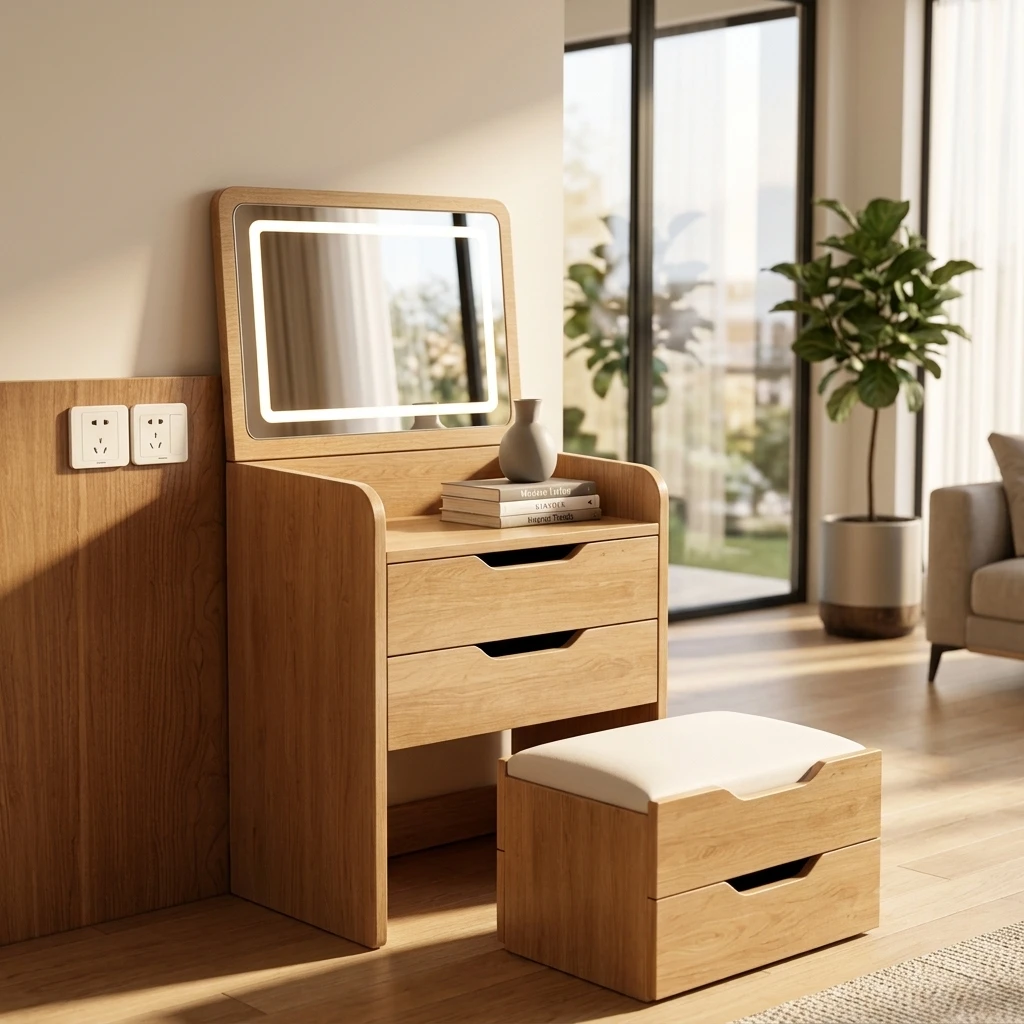Dressing Table for Small Bedrooms Minimalist Flip-Top Mirror and Storage Chest All-in-One Light Luxury Makeup Table