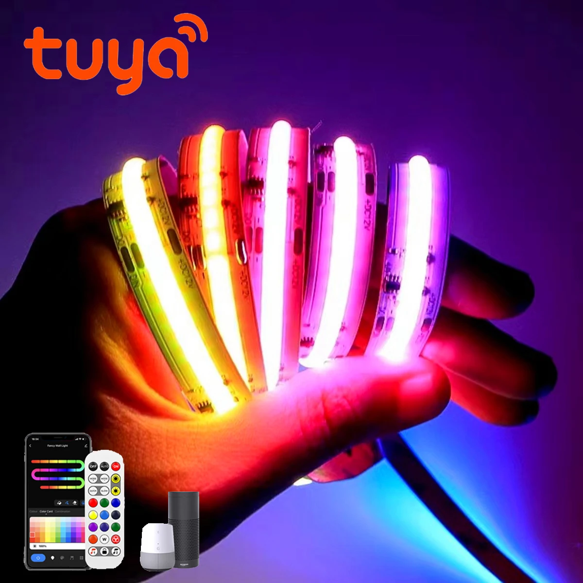 RGBIC Dreamcolor LED Strip Light 12V Tuya WIFI APP Control,Novel Rainbow Chasing Atmosphere Lamp COB Colorful Tape for Game Room