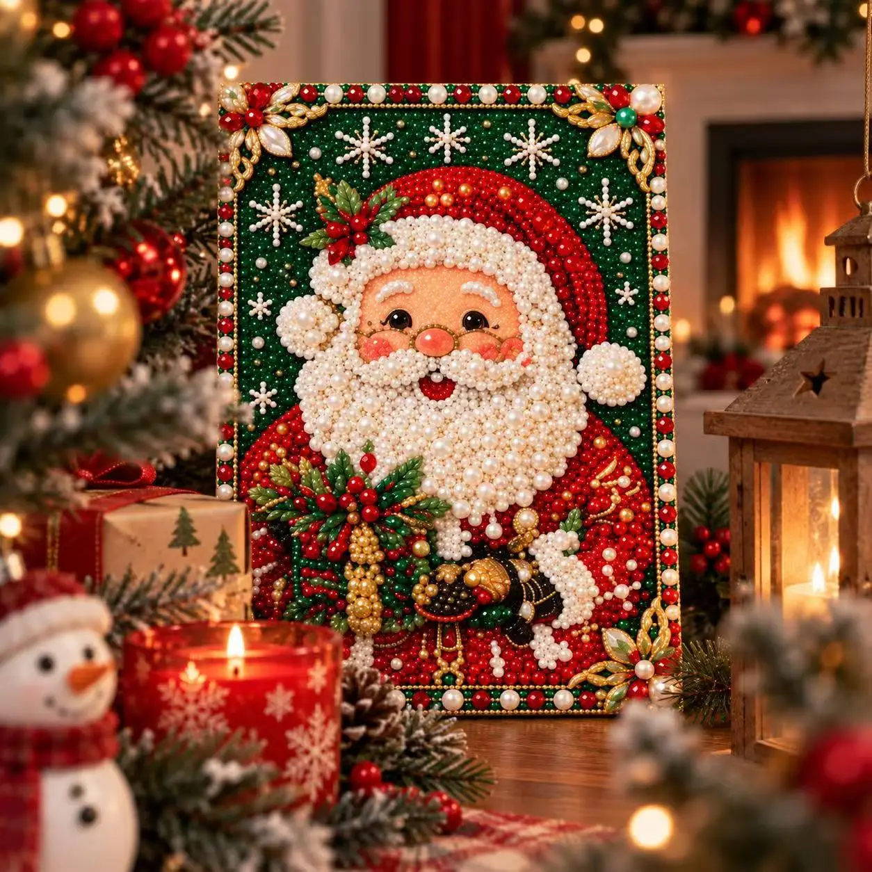Christmas DIY Pearl Painting Kit, Kit de Pintura de Pérolas Natalino, 20x30cm Diamond Art for Home Christmas Wall Decor