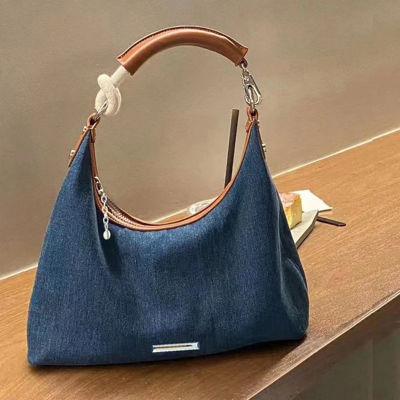 2024 Modne damskie jeansowe torby na ramię dla kobiet o dużej pojemności Retro Blue Jean Underarm Top Handle Bags Casual Tote Bags