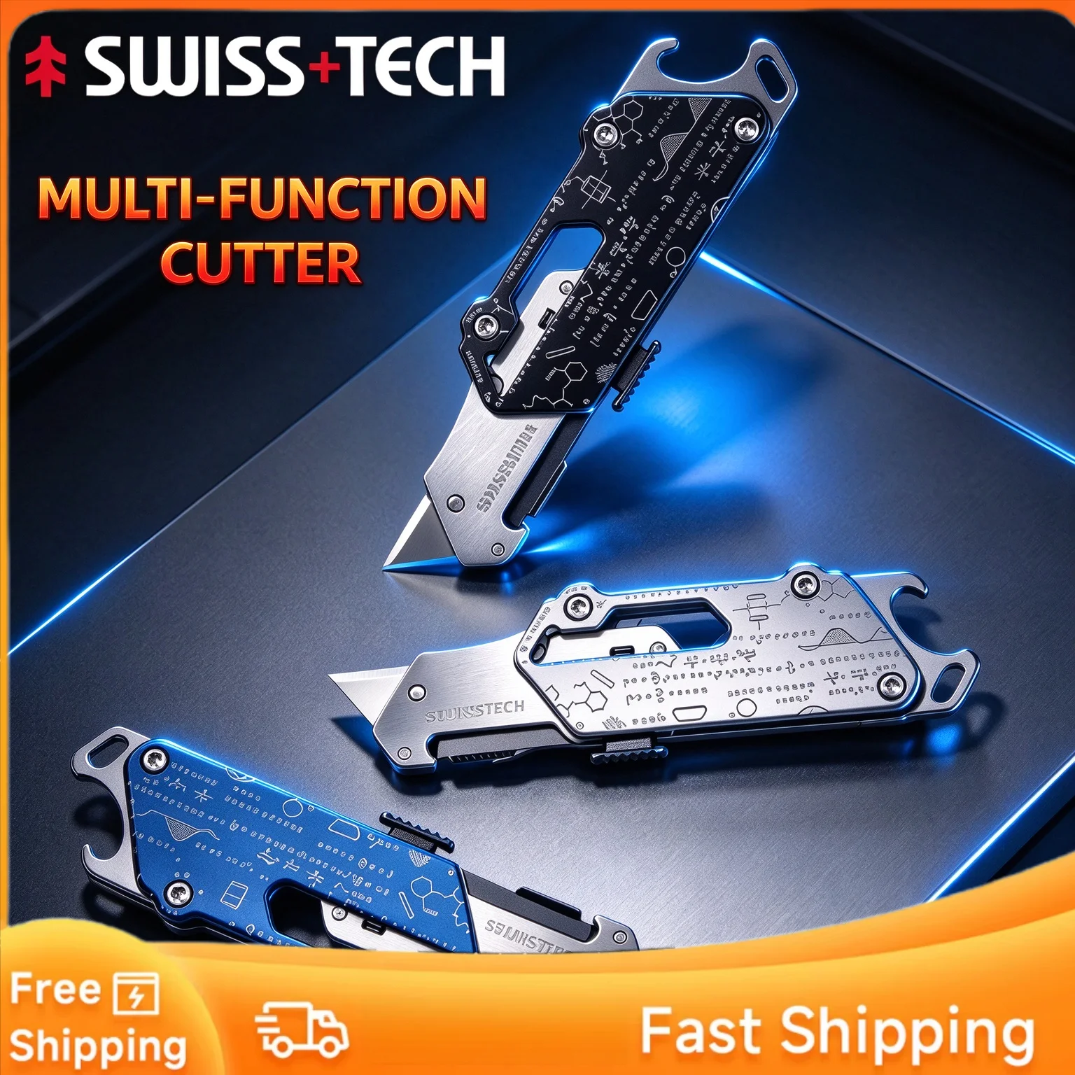 Swiss Tech Pocket Utility Knife Multitool 2 In 1 Unpacking Knife Cutter Box Opener Paper Cutting EDC Multi Functional Tool