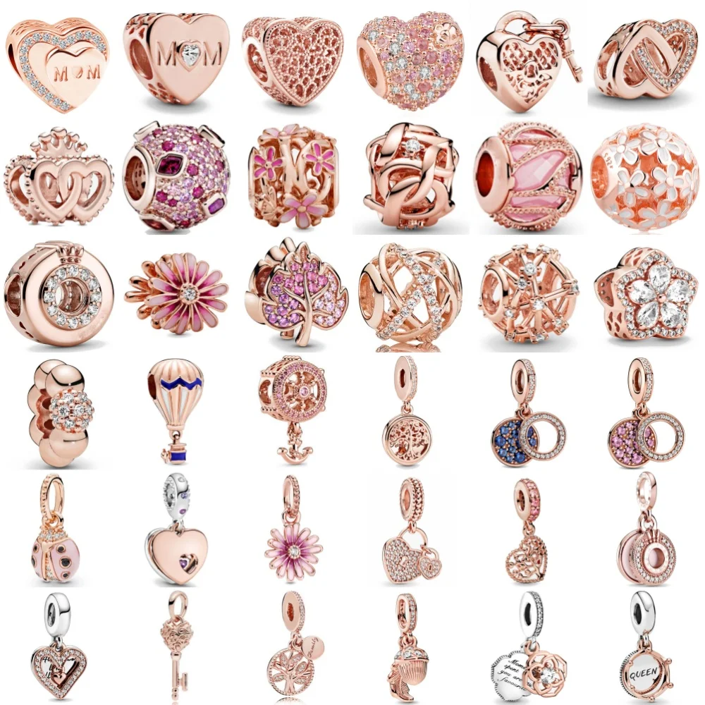 

Лидер продаж, серия розового золота с листьями, бусины в виде ромашки, жук, подвеска-ключ, подходит для европейского оригинального браслета, изысканные ювелирные изделия своими руками