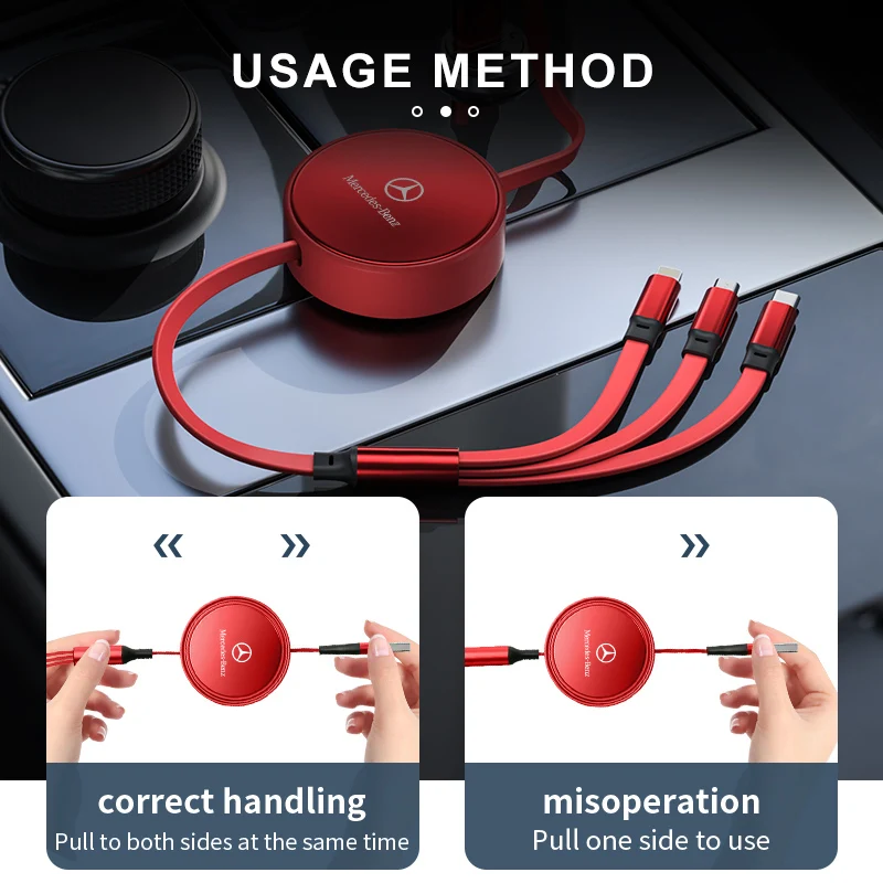 3 في 1 كابل بيانات الهاتف القابل للسحب نوع C USB شحن سريع لمرسيدس بنز AMG A C E S G الفئة W201 W210 W108 W204 W205 W203 #4