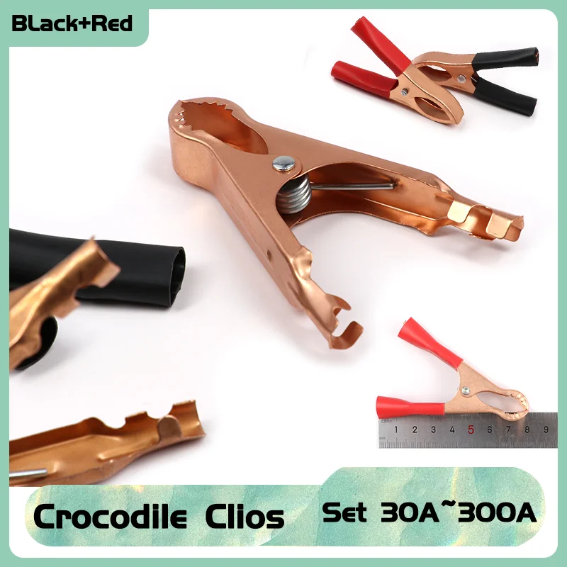 

Black+Red Copper Crocodile Clips for Car Caravan Van Batteries Test Lead Plug Power Connector Battery Clip Set 30A~300A 1-5Pairs