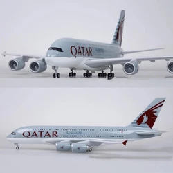 1/160 Scale 50.5CM Airplane Airbus A380 QATAR Airline Model W Light and Wheel Diecast Plastic Resin Plane For Collection