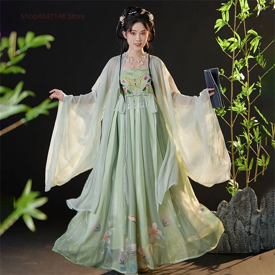 

Retro Fairy Women Chinese Hanfu Dress Ancient Vintage Floral Stage Dance Costume Festival Party Traditional Tang Dynasty Clothes