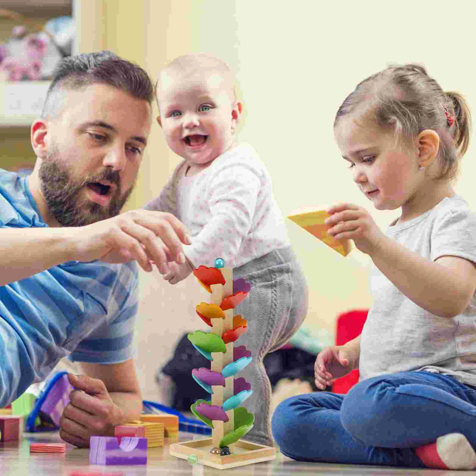 Desktop Ball Game Preschool Toys Kids Playing Leaves Swirl Ramp Wooden Run Child