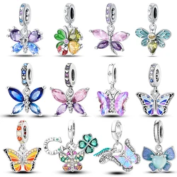100% 925 srebro wykwintna cyrkonia sześcienna motyl pszczoła biedronka Charms koralik Fit Qikaola oryginalna bransoletka Fine DIY biżuteria