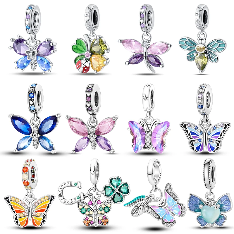 100% 925 Sterling Silver Exquisite Cubic Zircon Butterfly Bee Ladybug Charms Bead Fit Qikaola Original Bracelet Fine DIY Jewelry
